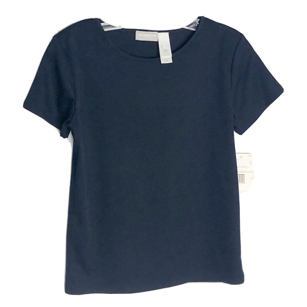 Liz Claiborne Black Short‎ Sleeve Top, Size S Polyester New